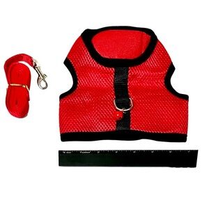 Red and black all-weather padded mesh cat harness w/ bell & leash 2 pc set NWT